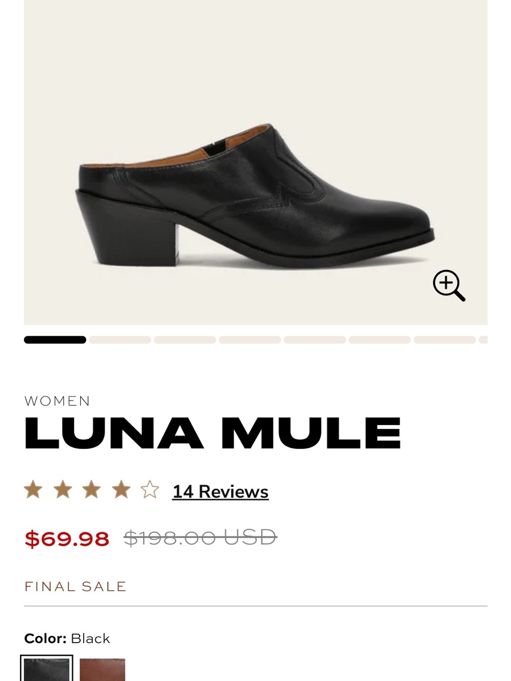 Frye Luna Mule Black Leather Block-Heel Slip-On
